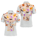 Maxcorners Mens golf polo shirt orange Halloween pattern custom skull golf ball shirt for men, best men golf wear