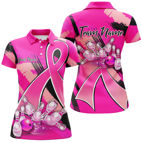 Maxcorners Pink ribbons Breast Cancer bowling shirts Custom Bowling Team breast cancer bowling jersey