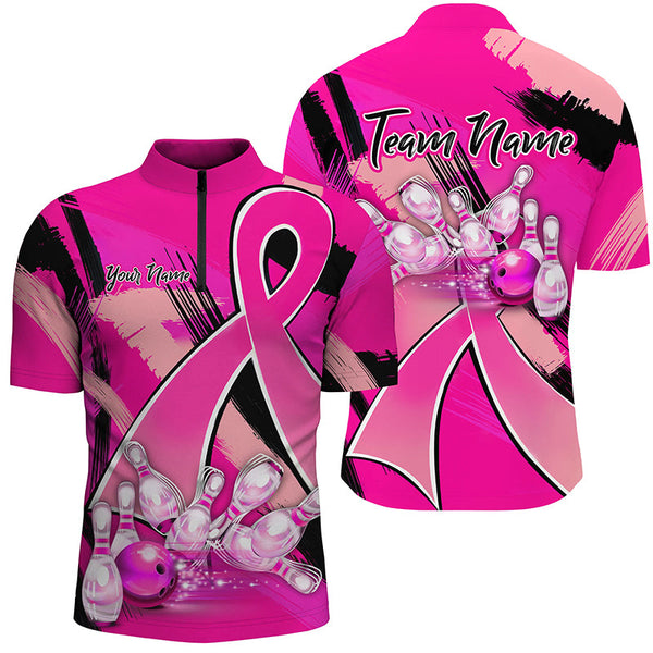 Maxcorners Pink ribbons Breast Cancer bowling shirts Custom Bowling Team breast cancer bowling jersey