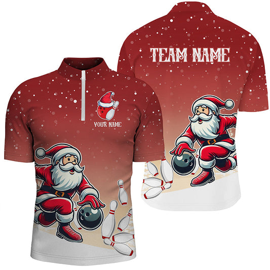 Maxcorners Christmas Santa  Bowling Jersey Multicolor Option Customized Name, Team Name 3D Shirt