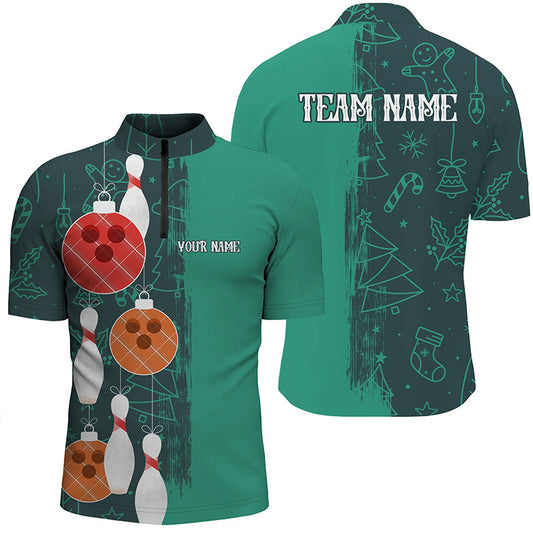 Maxcorners Green Christmas Pattern Bowling Jersey Multicolor Option Customized Name, Team Name 3D Shirt