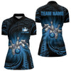 Maxcorners Blue Tribal Pattern Bowling Polo Shirt For Men Custom Team Bowling Jerseys, Bowling Gifts