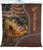 Maxcorners Largemouth Bass Fishing American Flag 3D Custom Name Quilt - Blanket