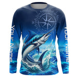 Maxcorners Personalized Marlin Blue Long Sleeve Performance Fishing Shirts, Marlin compass tournament Shirts LM2408