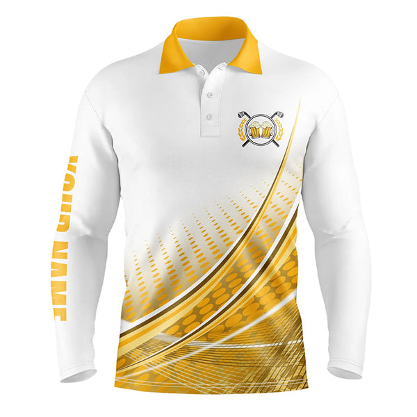 Maxcorners White and Yellow Golf and Beer Mens golf polo shirts custom golf clothes for mens