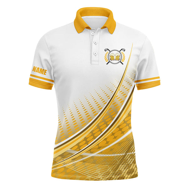 Maxcorners White and Yellow Golf and Beer Mens golf polo shirts custom golf clothes for mens