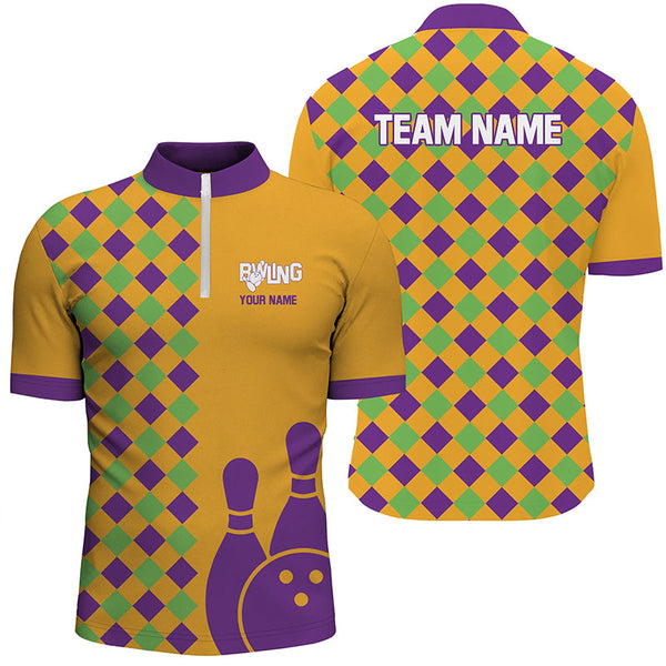 Maxcorners Orange Purple Argyle pattern Halloween custom bowling shirts, Bowling Team League Jerseys