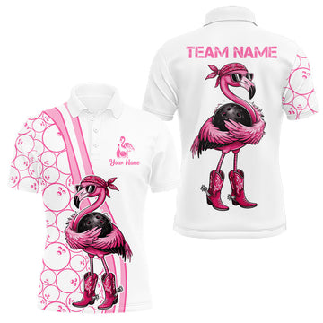 Maxcorners Funny Cute Pink Flamingo Custom White and Pink Bowling Shirts For Men, Flamingo Bowling Team Outfits