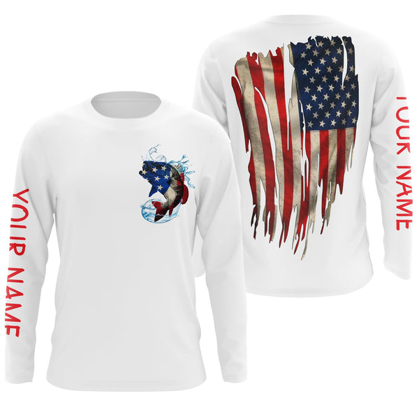 Maxcorners Customize Name Largemouth Bass American Flag Fishing 3D Shirts