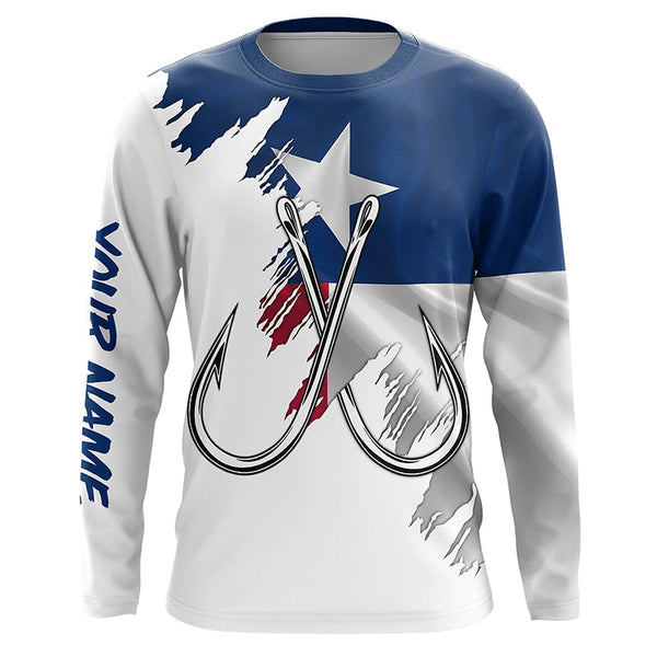 Maxcorners Texas flag TX Fishing Fish Hook UV protection custom long sleeves shirts Patriotic fishing apparel MT2108