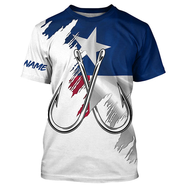Maxcorners Texas flag TX Fishing Fish Hook UV protection custom long sleeves shirts Patriotic fishing apparel MT2108