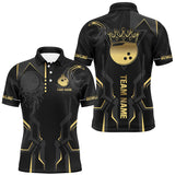 Maxcorners Black and gold Bowling Polo, Quarter Zip Shirts Custom Bowling King Team Jerseys Outfits