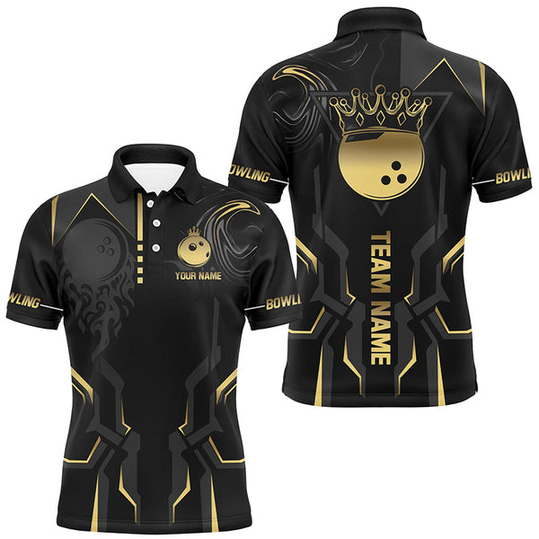 Maxcorners Black and gold Bowling Polo, Quarter Zip Shirts Custom Bowling King Team Jerseys Outfits