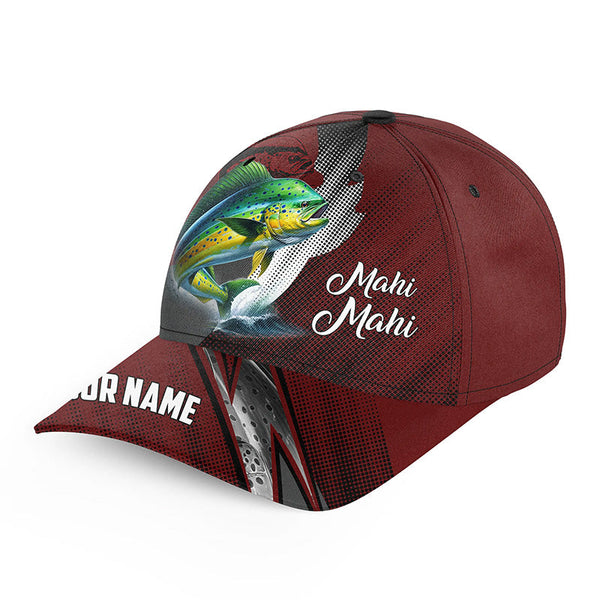 Maxcorners Mahi Mahi Fishing Camo Hats For Men, Women Custom Baseball Best Dorado Fishing Cap | Red