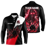 Maxcorners Black and Red Skull reaper bowling jerseys Polo, 1/4 Zip Shirt for Men Custom Bowling Team shirts