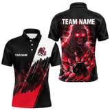 Maxcorners Black and Red Skull reaper bowling jerseys Polo, 1/4 Zip Shirt for Men Custom Bowling Team shirts