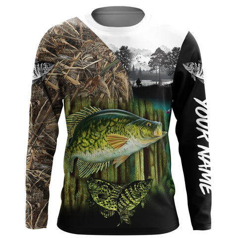 MaxCorners Crappie Fishing Camo Freshwater Customized Name 3D Long Sleeve Shirt