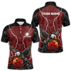 Maxcorners Men's bowling Polo, Quarter Zip shirts Custom Eagle bowling lightning storm team league jerseys | Red LM253