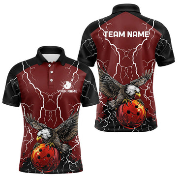 Maxcorners Men's bowling Polo, Quarter Zip shirts Custom Eagle bowling lightning storm team league jerseys | Red LM253