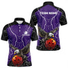 Maxcorners Men's bowling Polo, Quarter Zip shirt Custom Eagle bowling lightning storm team league jersey | Purple LM253