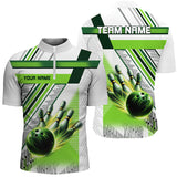 MaxCorners Bowling And Pins Green And White Bowling  Customized Name, Team Name 3D Polo Shirt For Men