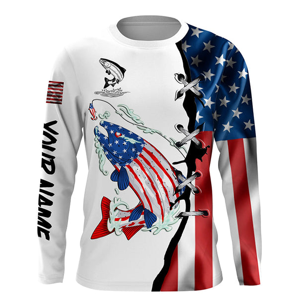 Maxcorners Salmon fishing legend American flag patriotic UV protection Customize long sleeves fishing shirts  LM2408