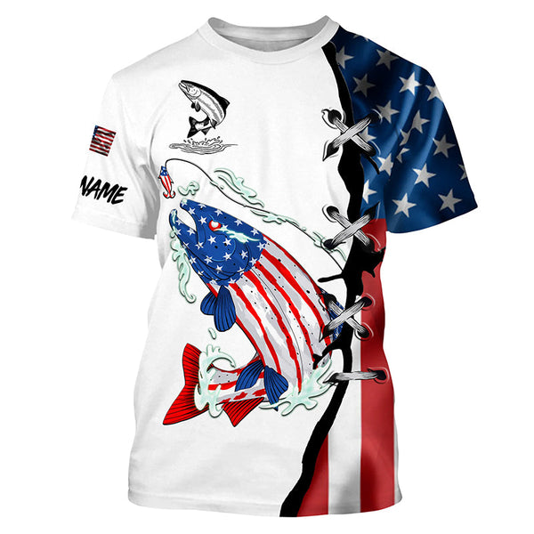 Maxcorners Salmon fishing legend American flag patriotic UV protection Customize long sleeves fishing shirts  LM2408