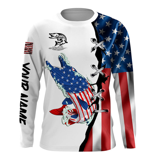 Maxcorners Musky fishing legend American flag patriotic UV protection Customize long sleeves fishing shirts LM2408