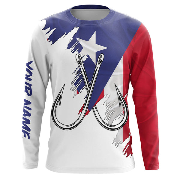 Maxcorners Puerto Rico flag Fishing Fish Hook UV protection custom long sleeve Patriotic fishing apparel MT2108