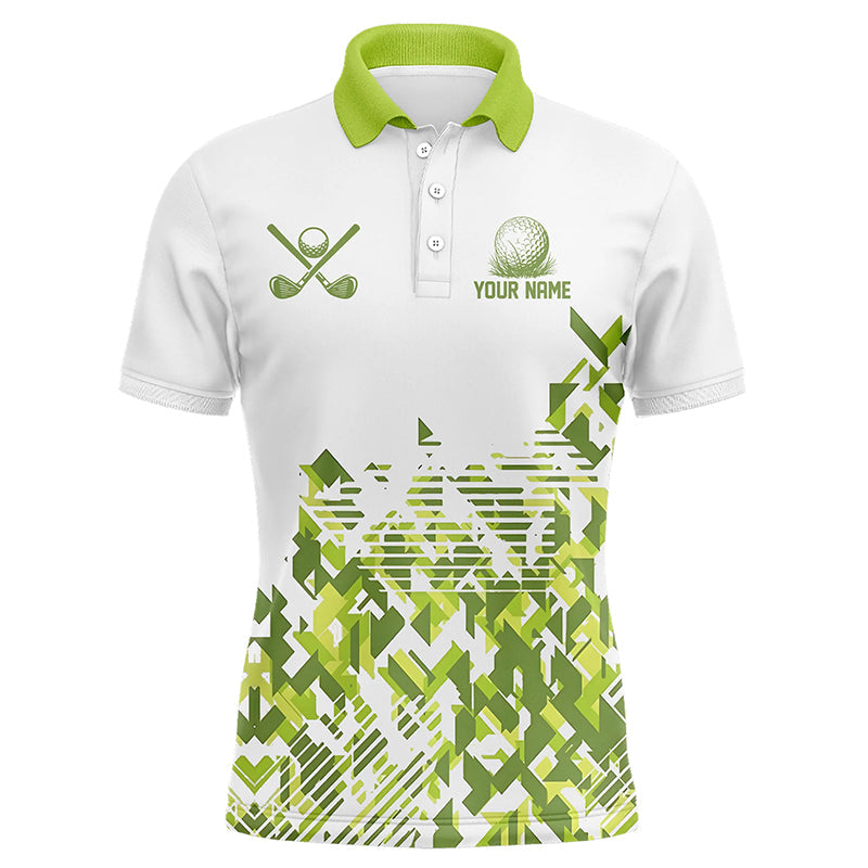 Maxcorners White and Green camo Men golf polo shirts custom golf shirts for mens, golf outfits men