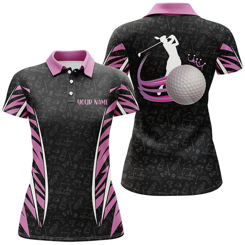 Maxcorners Women Golf Polo Shirts Custom Pink And Black Camo Golf Clubs Golf Tops For Ladies