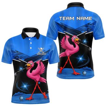 Maxcorners Funny Flamingo Blue Golf Polo Shirts For Men Custom Flamingo Team mens golf tops, funny golf gifts LM2602