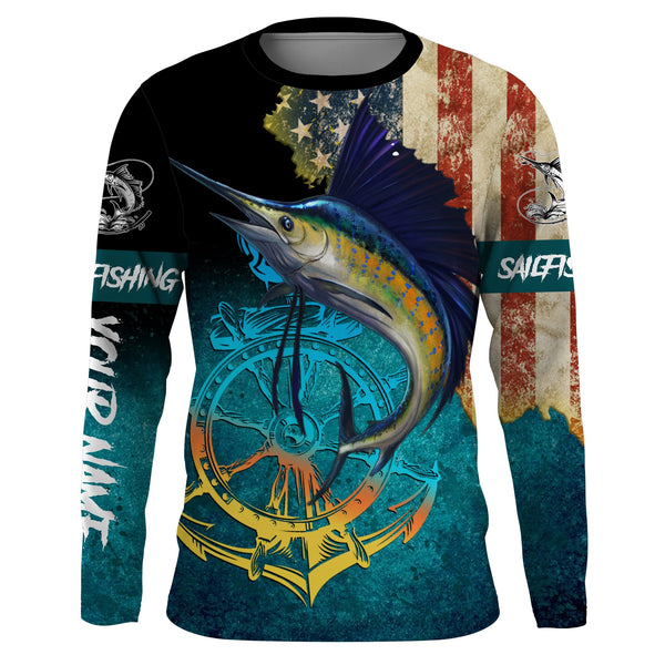 Maxcorners Sailfish fishing American flag patriotic Custom upf fishing Shirts jersey, custom fishing shirts LM2408