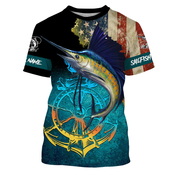 Maxcorners Sailfish fishing American flag patriotic Custom upf fishing Shirts jersey, custom fishing shirts LM2408