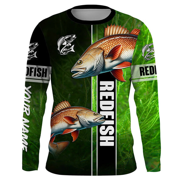 Maxcorners Redfish puppy drum Fishing green Customize Long Sleeve Fishing Shirts, fishing gifts for Fisherman MT2108