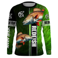 Maxcorners Redfish puppy drum Fishing green Customize Long Sleeve Fishing Shirts, fishing gifts for Fisherman MT2108