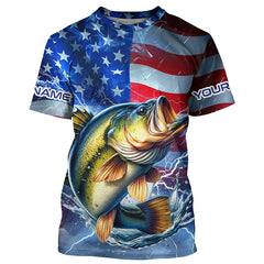 Maxcorners Largemouth Bass fishing American flag Long Sleeve Fishing Shirt custom Lightning Bass fishing jersey MT2108
