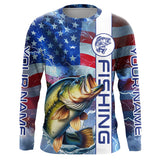 Maxcorners American flag Largemouth Bass fishing Long Sleeve Fishing Shirts custom Patriotic Bass fishing jerseys LM2408