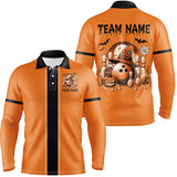 Maxcorners Orange retro Bowling Polo, Quarter Zip Shirt Custom Funny Halloween Bowling Team Jerseys