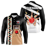 Maxcorners Personalized Red, White And Black Retro Bowling Polo, Quarter Zip Shirt For Men, Bowling Team Jersey