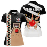 Maxcorners Personalized Red, White And Black Retro Bowling Polo, Quarter Zip Shirt For Men, Bowling Team Jersey