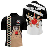 Maxcorners Personalized Red, White And Black Retro Bowling Polo, Quarter Zip Shirt For Men, Bowling Team Jersey