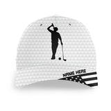 Maxcorners American flag white golf ball skin Golfer hat custom name golf clubs sun hats for men, women