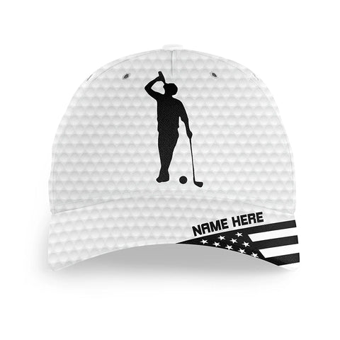 Maxcorners American flag white golf ball skin Golfer hat custom name golf clubs sun hats for men, women