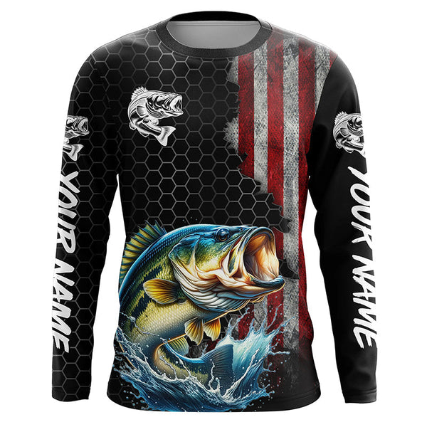 Maxcorners American flag Largemouth bass fishing Custom patriot performance Fishing Shirts, Bass fishing jerseys MT2108