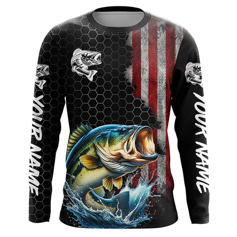 Maxcorners American flag Largemouth bass fishing Custom patriot performance Fishing Shirts, Bass fishing jerseys  LM2408