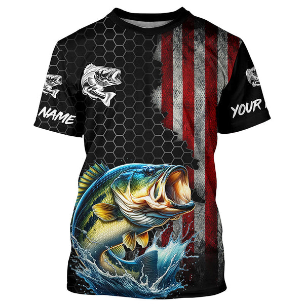 Maxcorners American flag Largemouth bass fishing Custom patriot performance Fishing Shirts, Bass fishing jerseys MT2108