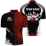 Maxcorners Bowling Ball And Pins Black And Red Pattern Customized Name, Team Name 3D Polo Shirt Unisex