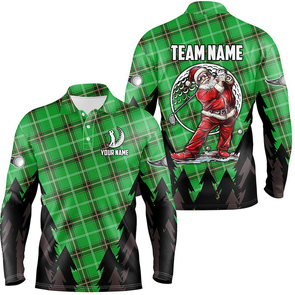 Maxcorners Golf Green Argyle Pattern Santa Golfer Customized Name 3D Polo Shirt