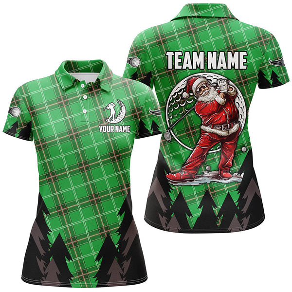 Maxcorners Golf Green Argyle Pattern Santa Golfer Customized Name 3D Polo Shirt